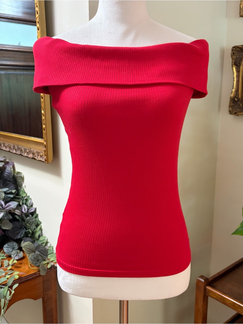 LOFT Off-the-Shoulder Ribbed Sweater Top - Red